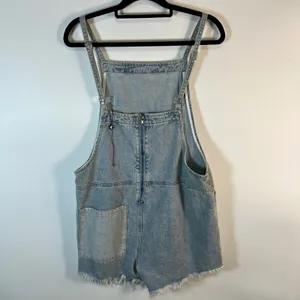 One Teaspoon Distressed‎ Denim Shortalls Light Wash Blue Size M Distressed Hem thumbnail 5