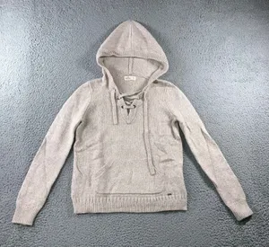Hollister Baja Hoodie‎ Women S Oatmeal Beige Knit Lace Up Coastal Boho Pullover thumbnail 1