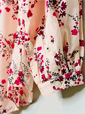 J.Crew Classic-Fit Collarless Puff Sleeve Pink Budding Floral Shirt Blouse NWT thumbnail 9