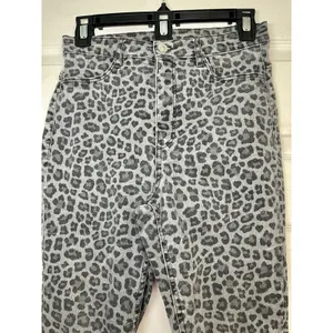H&M Grey Leopard Animal Print Super Skinny Denim Jeans Raw Hem S thumbnail 4