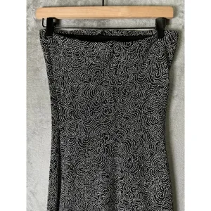 Vintage Y2k Strapless Asymmetrical Midi Dress Black White Ruched‎ Glitter Medium thumbnail 4