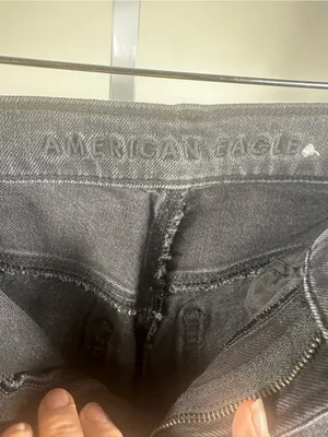 J135. American Eagle women’s distressed black/washed-gray jeans thumbnail 3