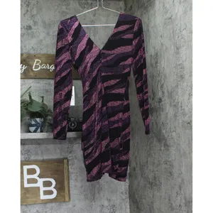 NWT Siena Womens V Neck Metallic Side-Twist Long-Sleeve Dress Purple Multi 0 thumbnail 6