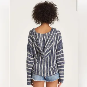 *Billabong Navy & Cream V Neck Knit Hoodie Sweater #U thumbnail 2