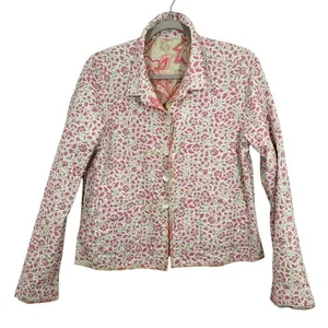 Hand Quilted Paisley Pink Floral Print Coat Jacket Boho‎ Cottagecore Spring thumbnail 1
