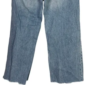 Zara Vintage Style Wide Leg Distressed Cropped Ankle Jean Raw Hem Cotton 10 Blue thumbnail 6
