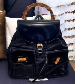 GUCCI Vintage Bamboo Patent Leather/Canvas Backpack Black with Dust Bag thumbnail 1