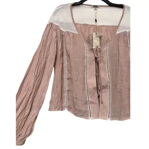 Gimmicks By Buckle Blouse Shirt Top Womens Size‎ Small Crochet Boho Lace Up Tan thumbnail 3