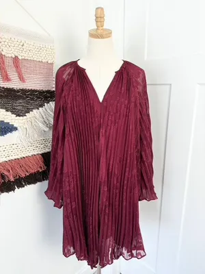 Anthropologie Toulon Pleated Dress Plum Size S NWT thumbnail 2