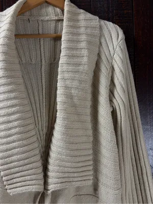 Vintage Light Beige Open-Front Duster Cardigan Sweater thumbnail 4