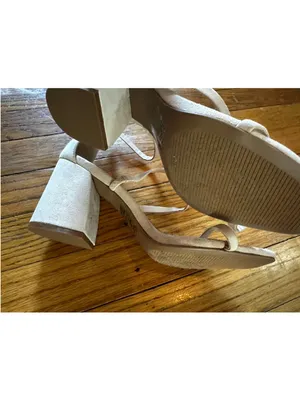 Altar'd State Strappy Block Heel Sandals Nude Beige Faux Suede Back Zip 7.5 thumbnail 4