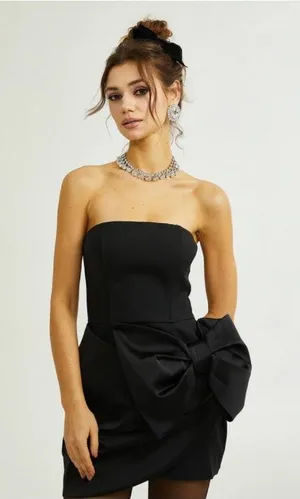 Miss Rosier‎ NEW Lanetta Bowknot Asymmetrical Mini Dress XS Classic Bridal thumbnail 1