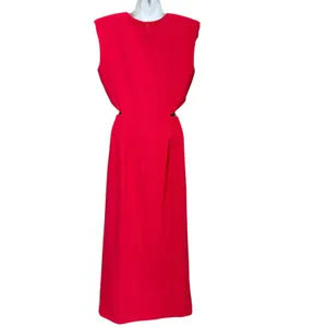 Zara Womens Pink Padded Shoulder Cut Out Side Slit Maxi Dress XS thumbnail 3