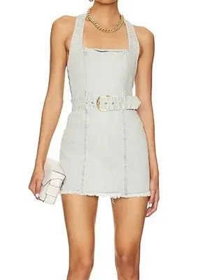 Show Me Your Mumu x Revolve Duncan Halter Belted Denim Mini Dress XS $164 thumbnail 2