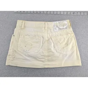 Vintage 90s y2k skirt Bebe‎ Butter Yellow mini micro rhinestone SZ 26 Waist 30" thumbnail 3