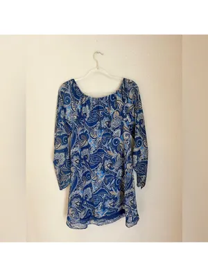 Alice + Olivia Cari Mosaic Paisley Flowy Sleeve Off The Shoulder Mini Dress Sz M thumbnail 4