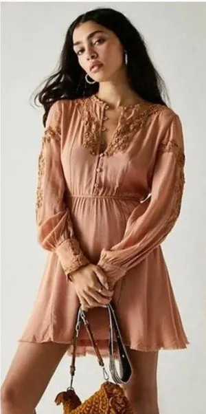 NWOT Free People X FP One Paige Peach Mini Dress Sand/Sable thumbnail 1