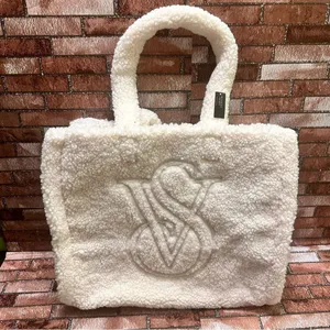 Victorias Secret Ivory VS Logo Sherpa Tote Bag thumbnail 1