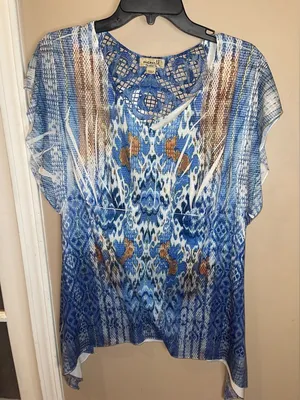 One World blue patterned top shirt Y2K woman’s large thumbnail 1
