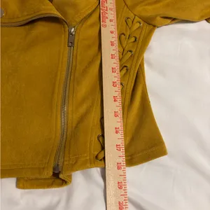 Windsor Mustard Faux Suede Lace Up Moto Jacket Cropped Medium thumbnail 5