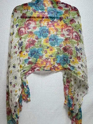 2 chic Floral Lightweight Multicolor Scarf - Blue Yellow Pink Green thumbnail 1