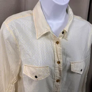 Maeve Polka Dot Button Up Shirt Cream Yellow‎ 12 Preppy Academia Anthropologie thumbnail 2