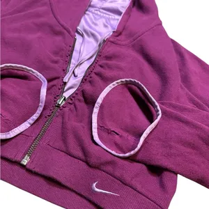 🧥 Vintage Nike Purple Crop Hoodie Reversible Satin Zip Up‎ S ✨ thumbnail 2