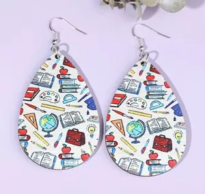 Teacher School Theme Waterdrop‎ Shaped Double-sided Print Wooden Earrings thumbnail 1