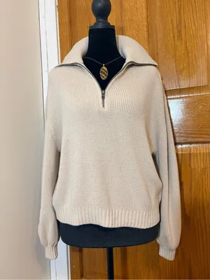 Hollister Beige Half-Zip Knit Sweater thumbnail 3