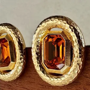 Vintage Christian Dior Amber Glass Clip-On Earrings thumbnail 6