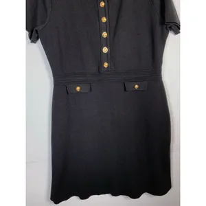 Merokeety Dress XL Black Gold Button Short Sleeve Knit Preppy Career Mini thumbnail 8