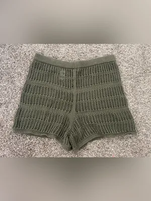 Women’s Aerie Crochet Knit Swim Cover Up Shorts Olive Green Size M thumbnail 7