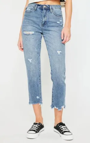 KanCan Michelle High Rise Slim Straight Jeans Size 9/28 Actual 31x27 Distressed thumbnail 1