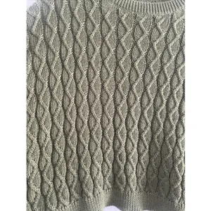 Lena Cropped Cable Knit Sweater Womens‎ Size M Olive Green Dolman Boho Earthy thumbnail 3