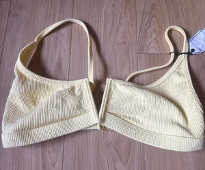 Ribbed V-Neck Bikini Top in Pale Yellow thumbnail 1