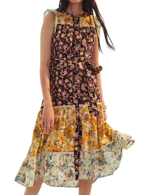 Anthropologie Sleeveless Ruffled Patchwork Floral Tiered Midi Dress Size Large thumbnail 1