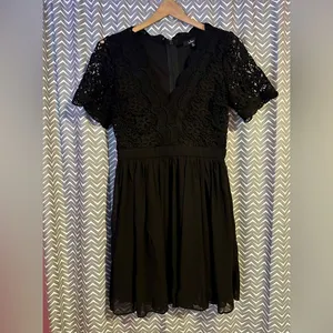 Lulus | Angel in Disguise Black Lace Skater Dress, Size M thumbnail 4