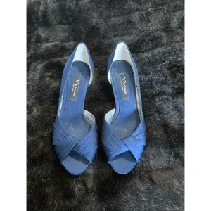 Nina Navy Blue Satin Peep Toe Heels Mid Heel Dress Shoes Size 6.5 wedding thumbnail 2