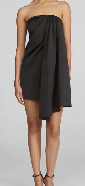 Halston Heritage Isla Strapless Draped Satin Mini Dress Black Size 4 NWT thumbnail 1