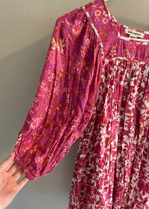 Billabong Floral Pink and White 3/4 Sleeve Blouse thumbnail 2