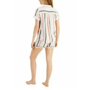 ALFANI Intimates Stripe Notched Collar Pocket Shirt Pajama Top Shorts M thumbnail 2