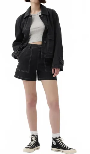 Gap Mid Rise Carpenter Shorts Denim Utility Workwear Canvas Black Size 00 thumbnail 1