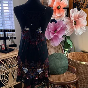 Free People Intimately Who’s Sorry Now Black Floral Lace Boho Mini Slip Dress thumbnail 3