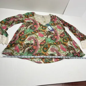 Show Me Your Mumu Mal Top Pink Green Paisley Womens Size Small Long‎ Sleeve NEW thumbnail 7