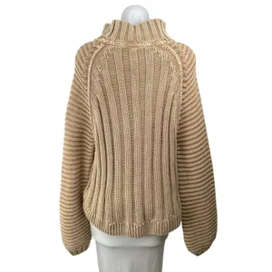 Free People Sweetheart Beige Chunky Knit Mock Neck Balloon Sleeve Sweater Top S thumbnail 4