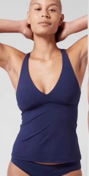 Athleta Women’s Plunge Tankini Top A-C Dress Swimwear in Blue M thumbnail 1