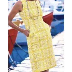 Boden Mustard Yellow Patterned Sleeveless Midi Sheath Classic Dress Size 6 thumbnail 3