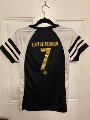 Majestic Pittsburgh Steelers Lace-Up Jersey Black, White & Gold Roethlisberger thumbnail 3