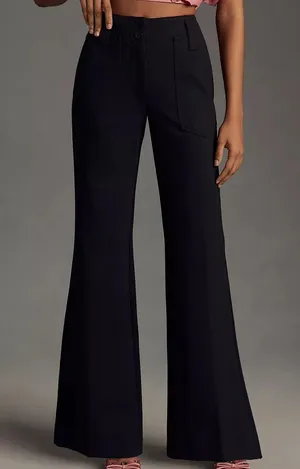 Anthropologie Maeve The Naomi Ponte Wide-Leg Flare Pants Black 2 thumbnail 1
