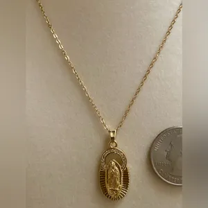 Gold Virgin Mary Guadeloupe Pendant Necklace thumbnail 3